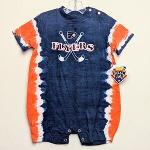 Vintage 90s Mighty Mac Philadelphia Flyers NHL Tie Dye Bubble Romper NWT Size 4T